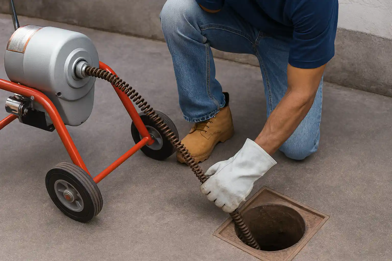 Equipamentos modernos de desentupimento, como máquinas de hidrojato e câmeras de vídeo inspeção.